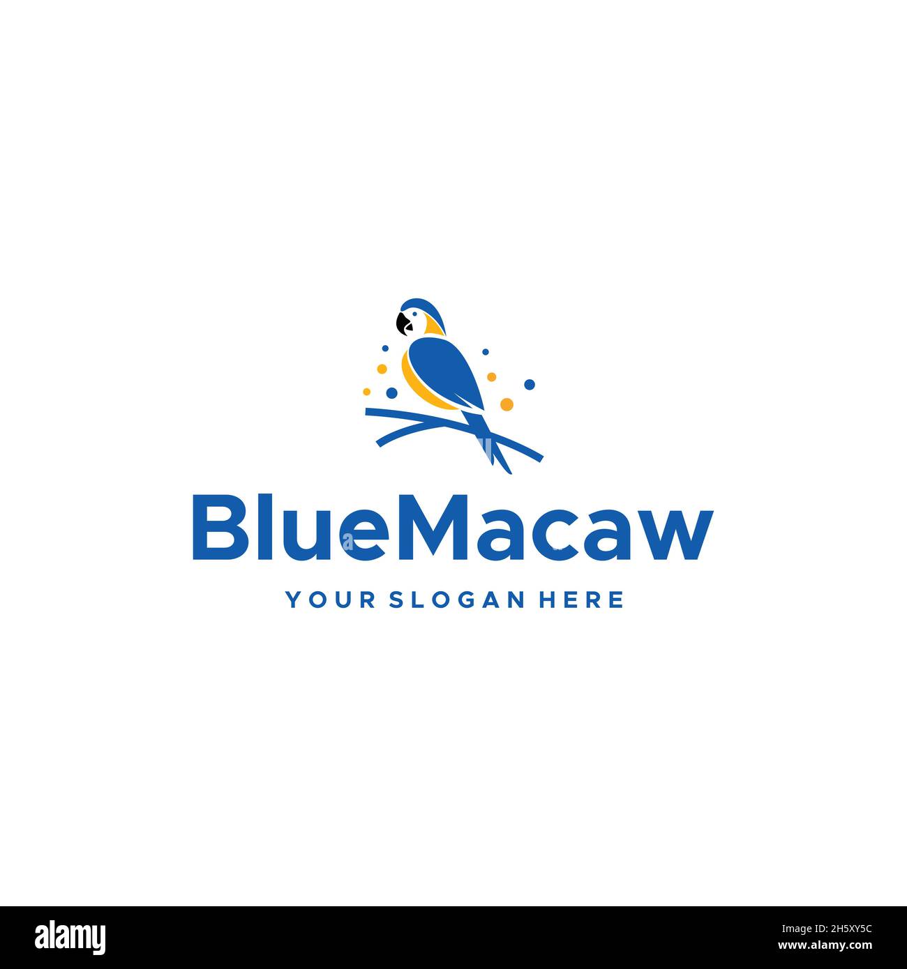 flat BlueMacaw birds branches circle Logo design Stock Vector