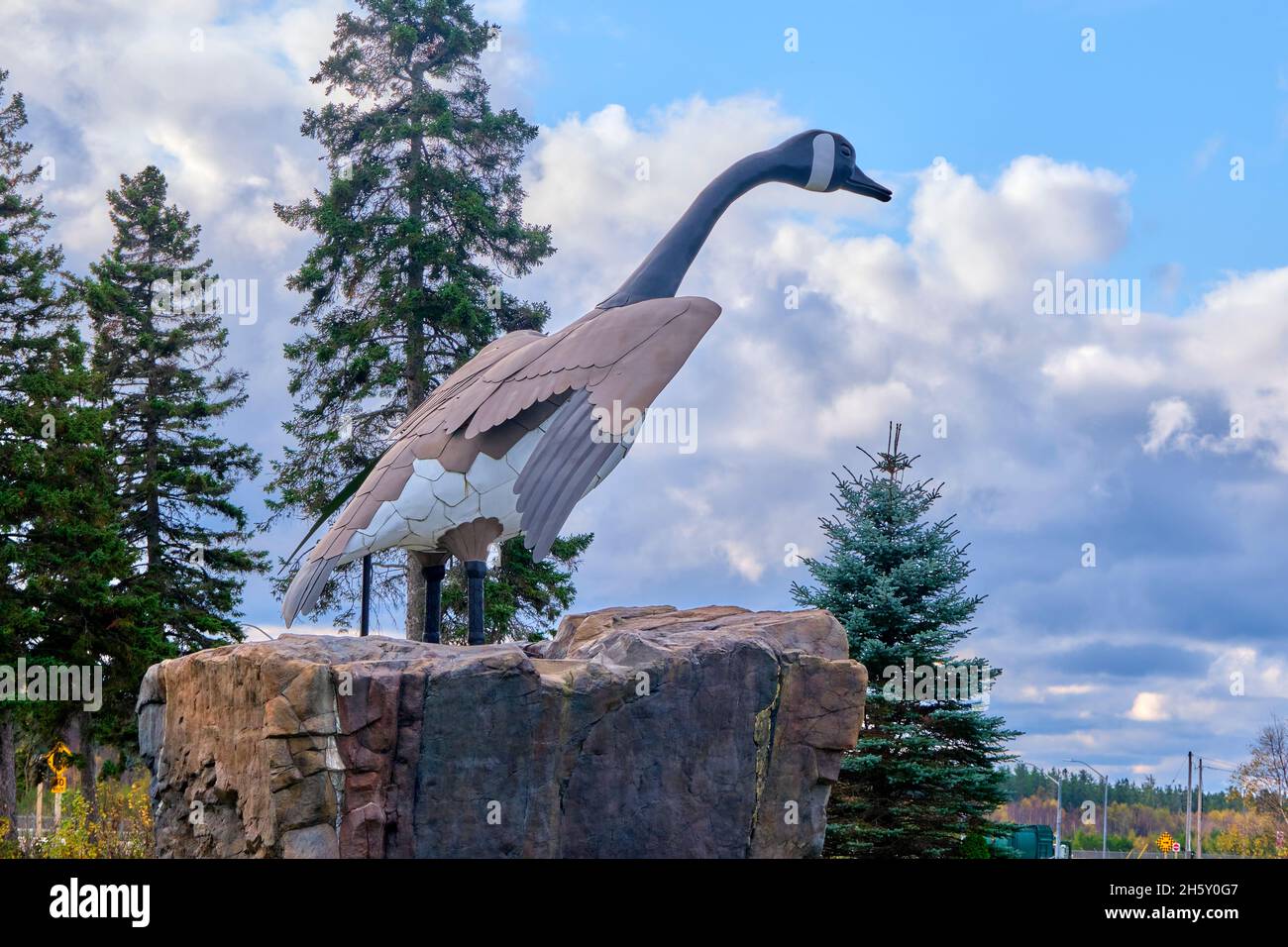 The ever popular Wawa Canada Goose statue is located at the visitor information centre in Wawa Ontario, Canada. Stock Photo