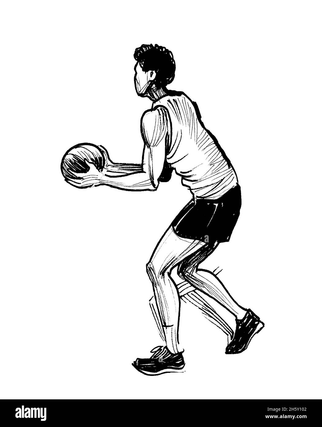 Basketball player. Ink black and white drawing Stock Photo - Alamy