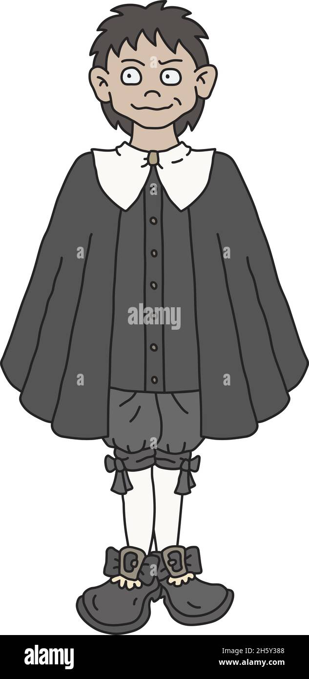 The funny historical nobleman in a black cloak Stock Vector