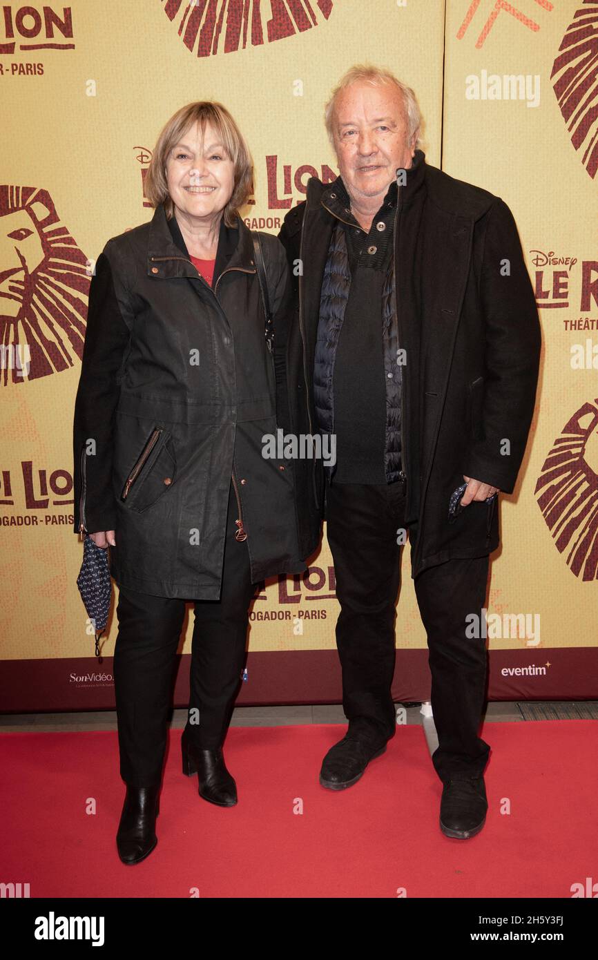 Paris, France. 11th Nov, 2021. Marie-Laure Augry and her husband Jean-Pierre  Gautier attend the musical comedy Le Roi Lion- Lion King premiere at the  Mogador Theatre, on Novembre 11, 2021 in Paris,