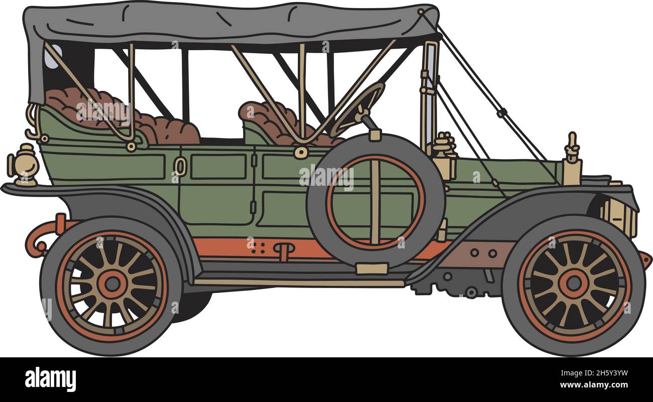 The vectorized hand drawing of a vintage green car Stock Vector Image ...