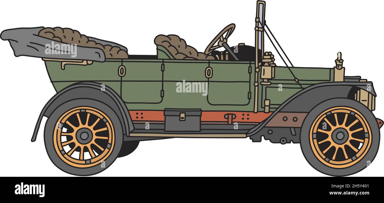 The vectorized hand drawing of a vintage green car Stock Vector Image ...