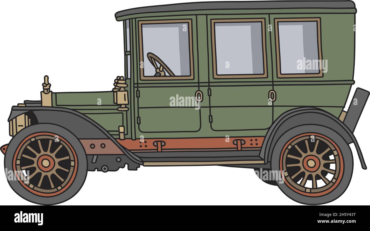 The vectorized hand drawing of a vintage green car Stock Vector Image ...