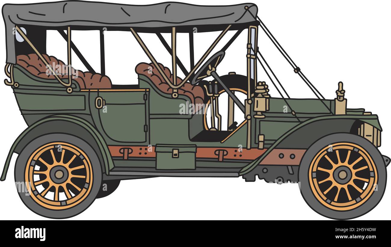 The vectorized hand drawing of a vintage green car Stock Vector Image ...