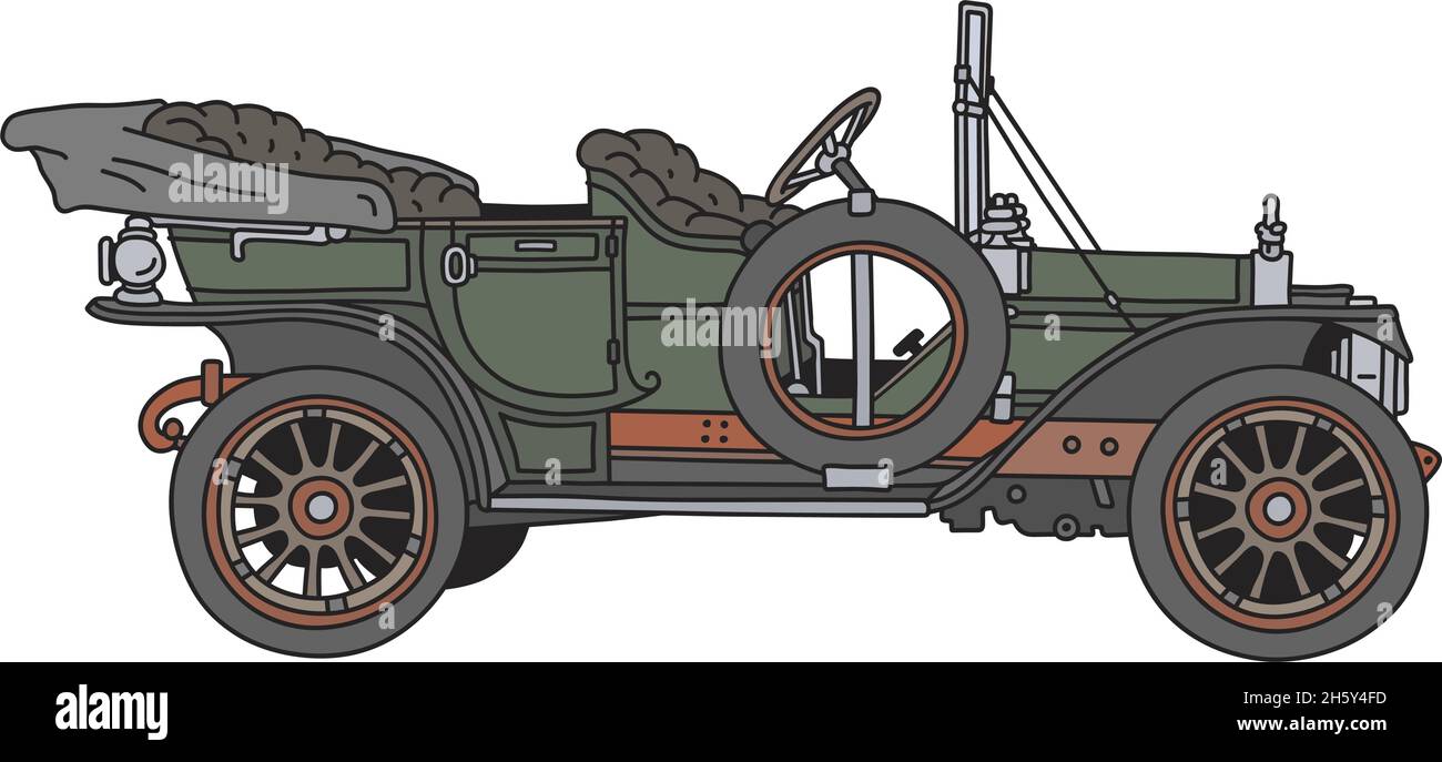 The vectorized hand drawing of a vintage green car Stock Vector Image ...