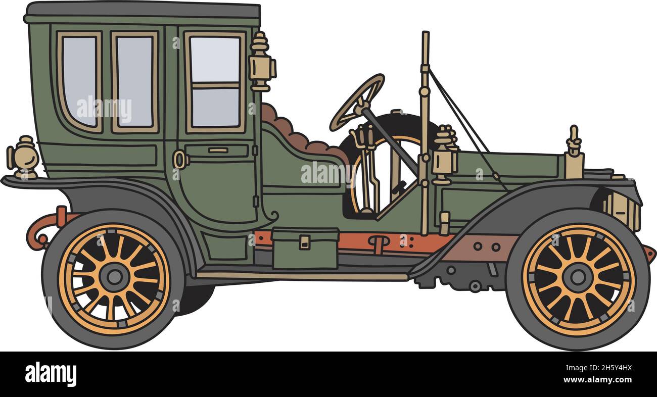 The vectorized hand drawing of a vintage green car Stock Vector Image ...