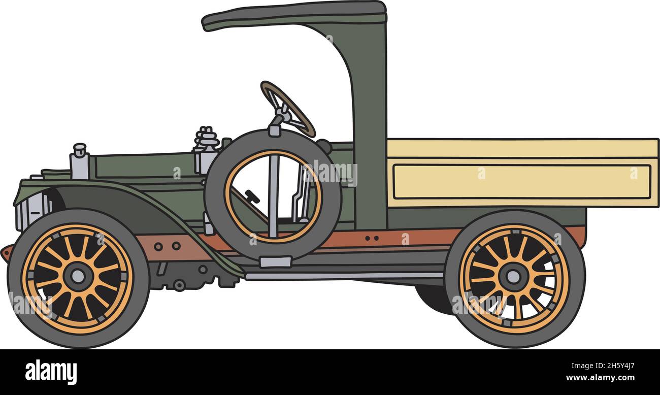 The vectorized hand drawing of a vintage green lorry truck Stock Vector ...
