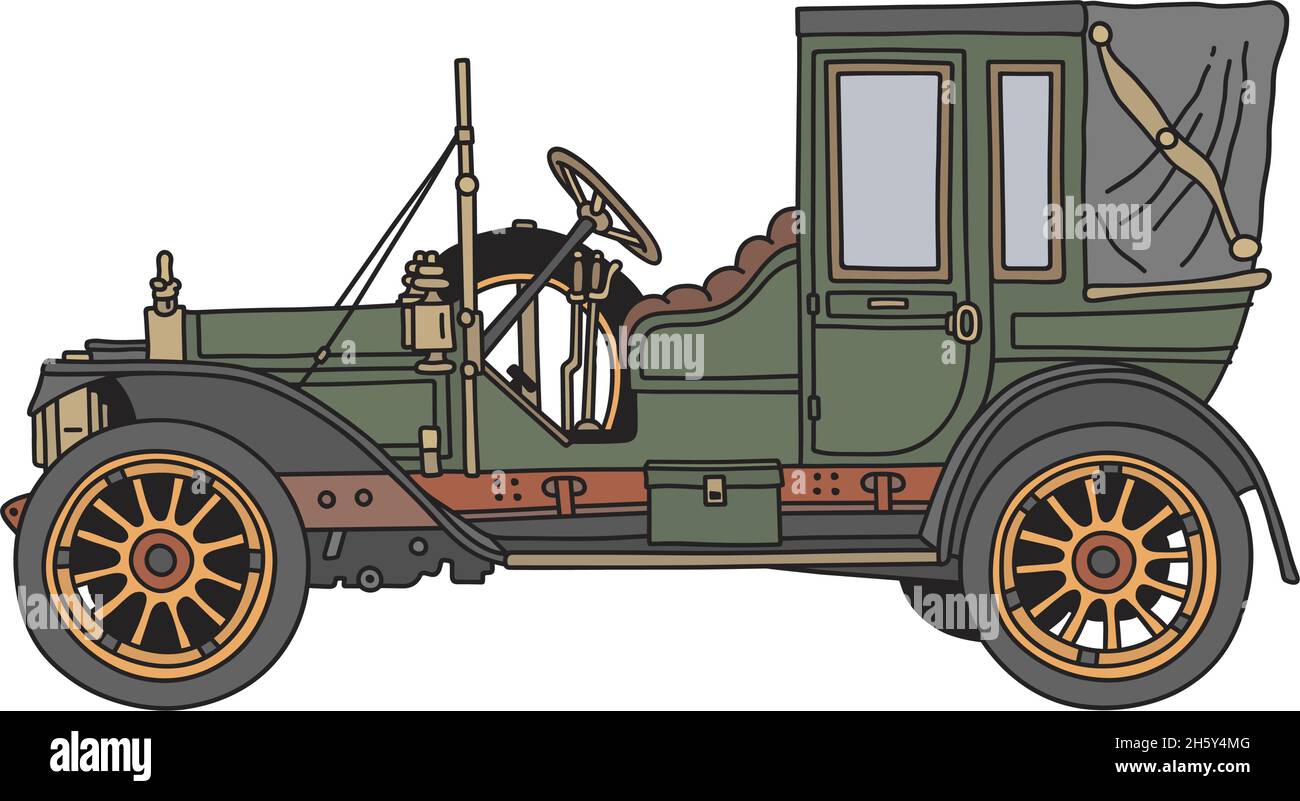 The vectorized hand drawing of a vintage green car Stock Vector Image ...
