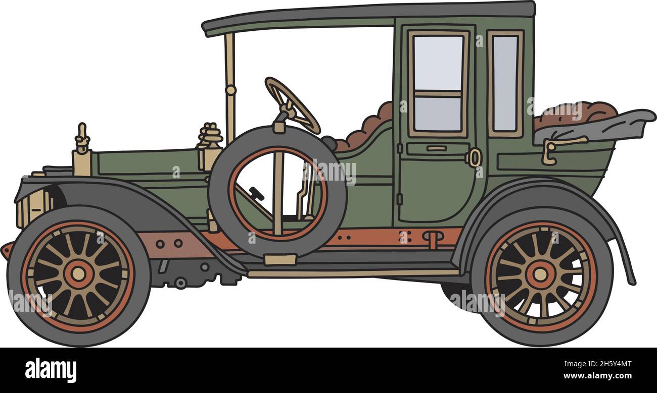 The vectorized hand drawing of a vintage green car Stock Vector Image ...