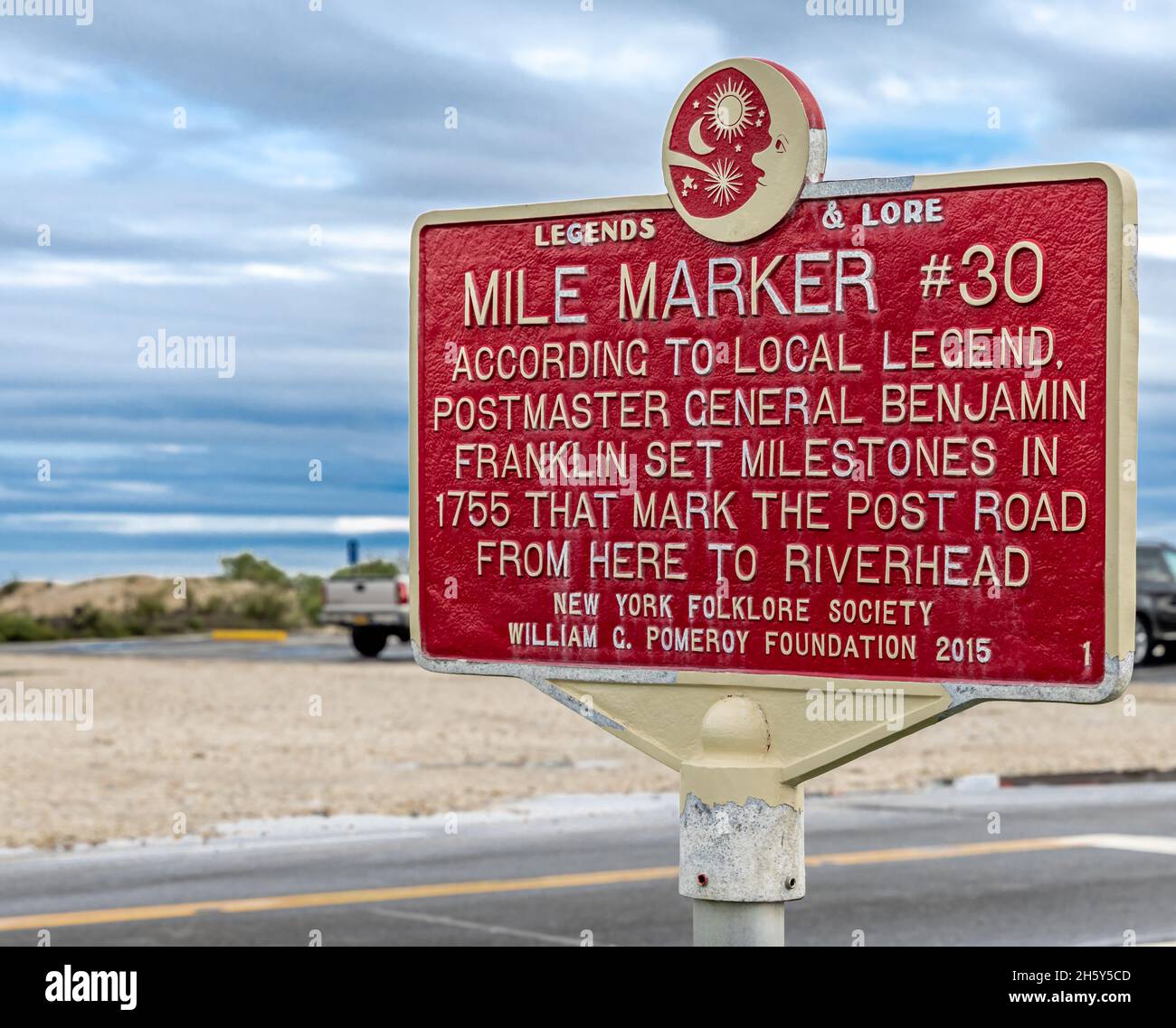 Mile Marker number 30, Orient Point, Long Island, NY Stock Photo