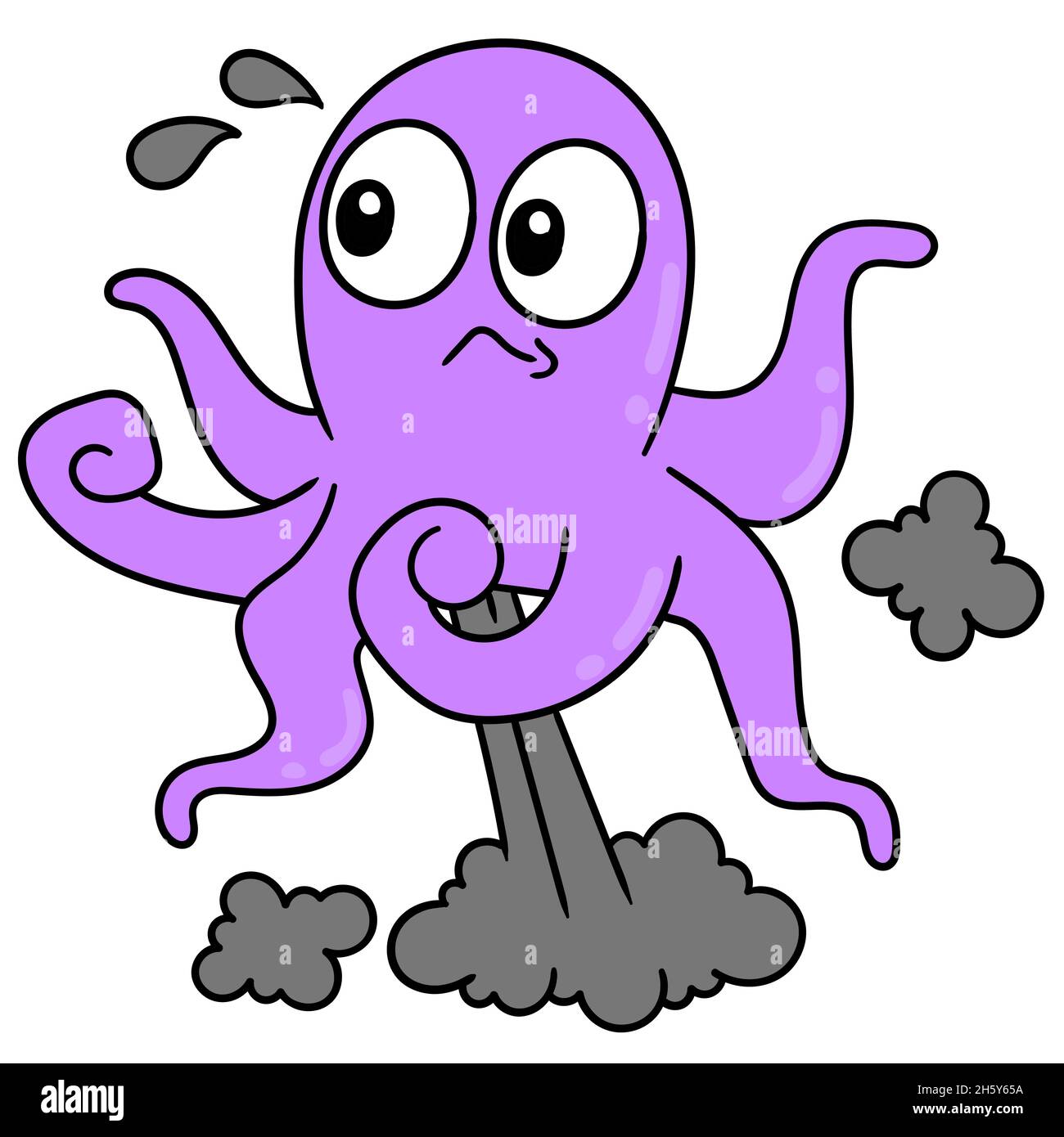 purple octopus is protecting itself by spraying black ink Stock Vector