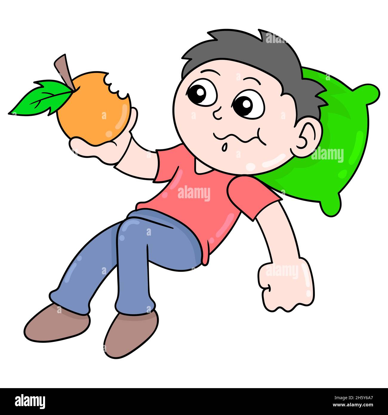 boy is sleeping while eating oranges Stock Vector Image & Art Alamy