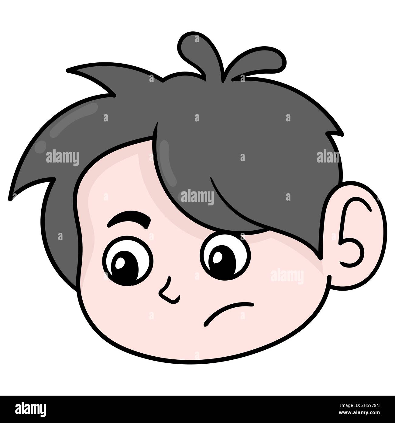 the head of a handsome boy with a sad face lowers his face Stock Vector