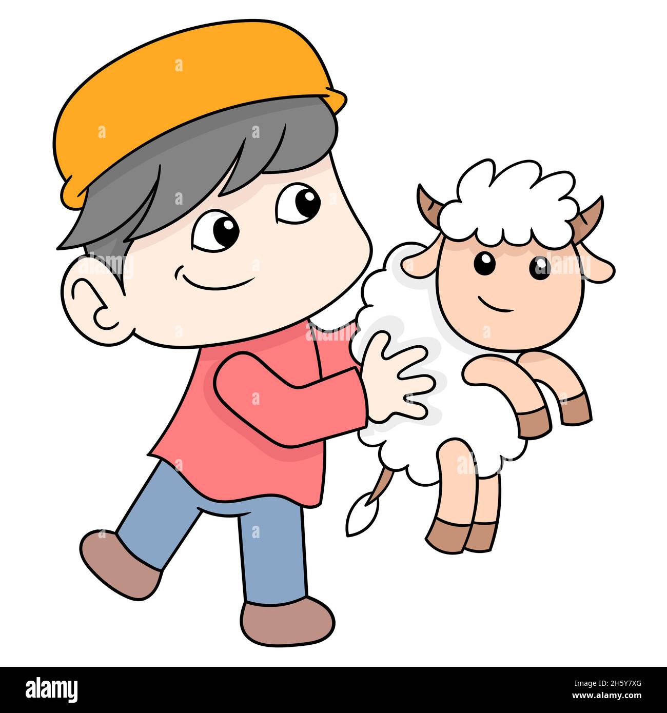 boy playing with cute lamb Stock Vector Image & Art - Alamy