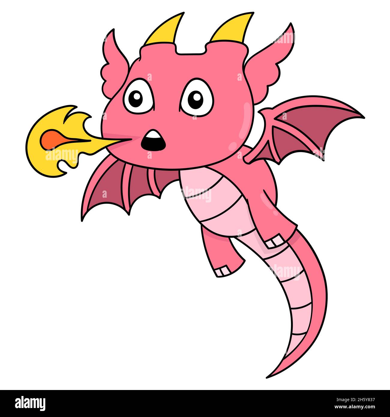 the red dragon cub is flying spitting fire Stock Vector