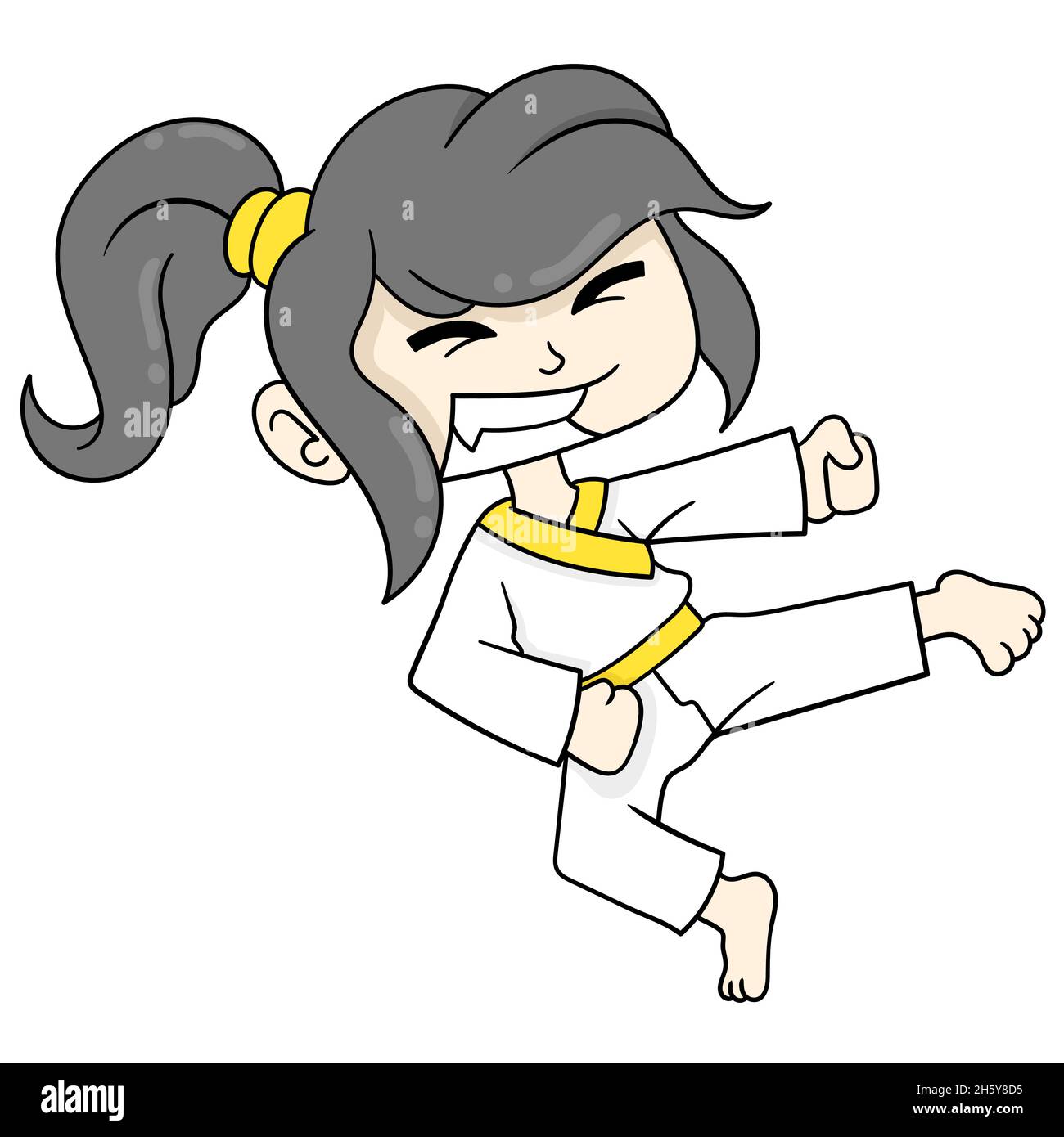 beautiful girl practicing martial arts Stock Vector