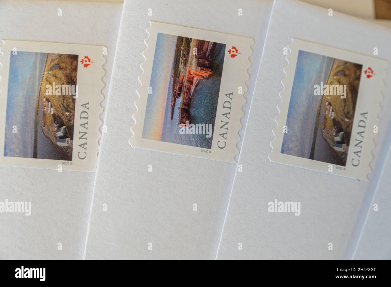 9 september 2021 Calgary Alberta Canada Canada Postage stamps on envelopes for mail Stock