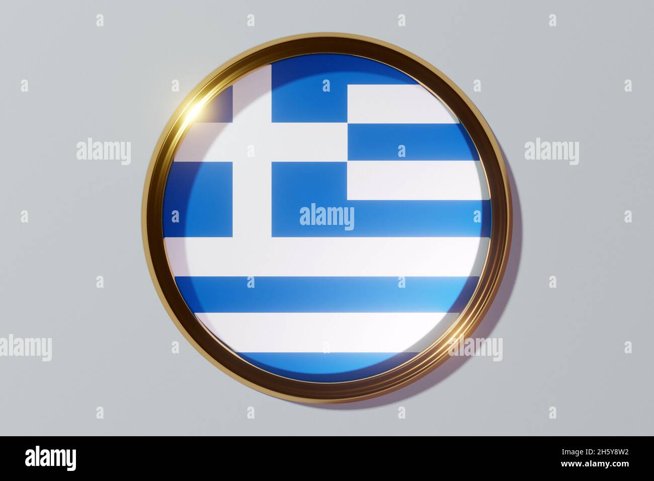 The national flag of Greece in the form of a round window. Flag in the ...