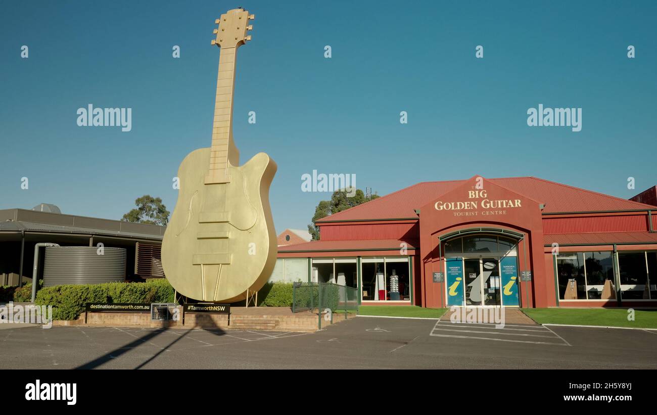TAMWORTH, AUSTRALIA - APRIL, 27, 2021: morning shot of the golden guitar at tamworth Stock Photo