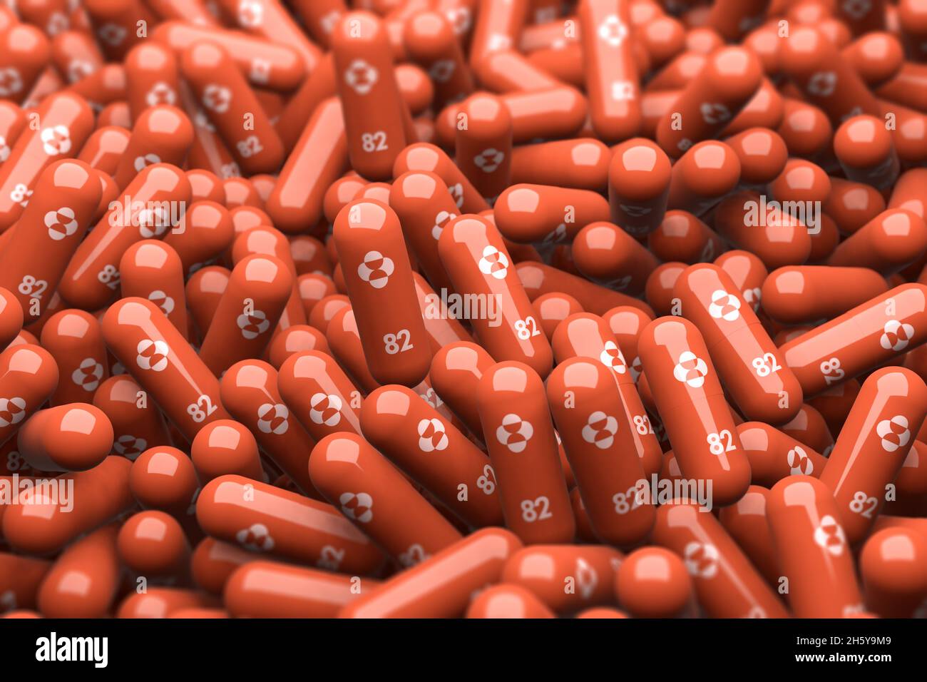 molnupiravir capsule antiviral drug pill for anti Corona virus(COVID-19) developed by Merck and Co - 3D Rendering mock up. 5 October 2021, Bangkok, TH Stock Photo