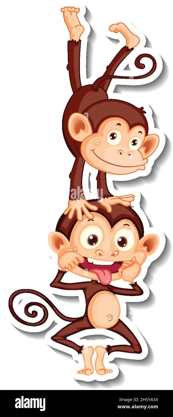 Two funny monkeys cartoon character sticker illustration Stock Vector ...
