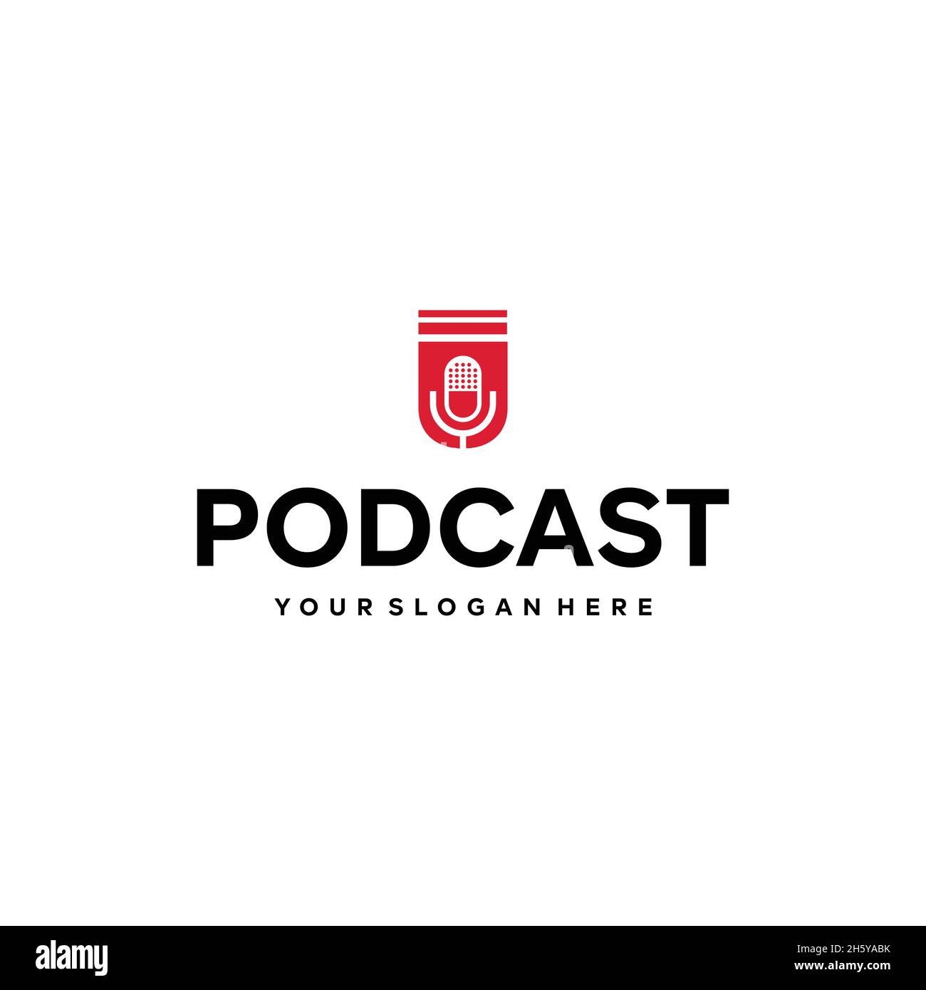 flat PODCAST silhouette microphone Logo design Stock Vector