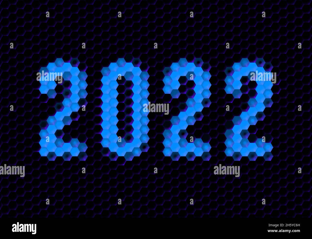 Sign of the 2022 year with hex pixel grid. New Years number or digits ...