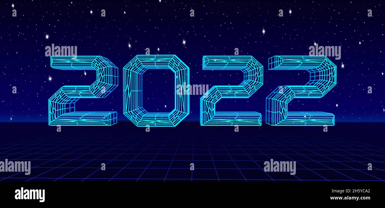 2022 New Year card for winter celebration with pixel grid digits in sci ...