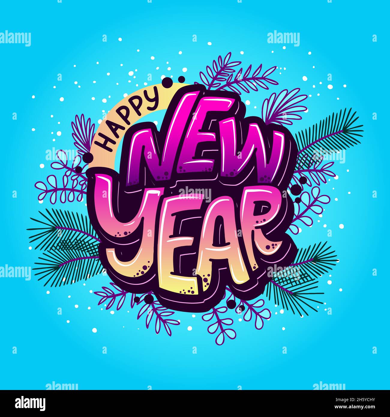 Happy New Year hand lettering calligraphy. Vector holiday illustration ...