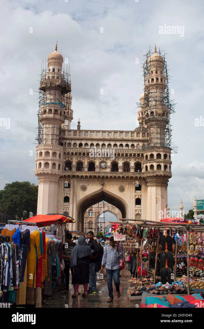 The Charminar constructed in 1591, is a monument and mosque located in Hyderabad, Telangana, India Stock Photo