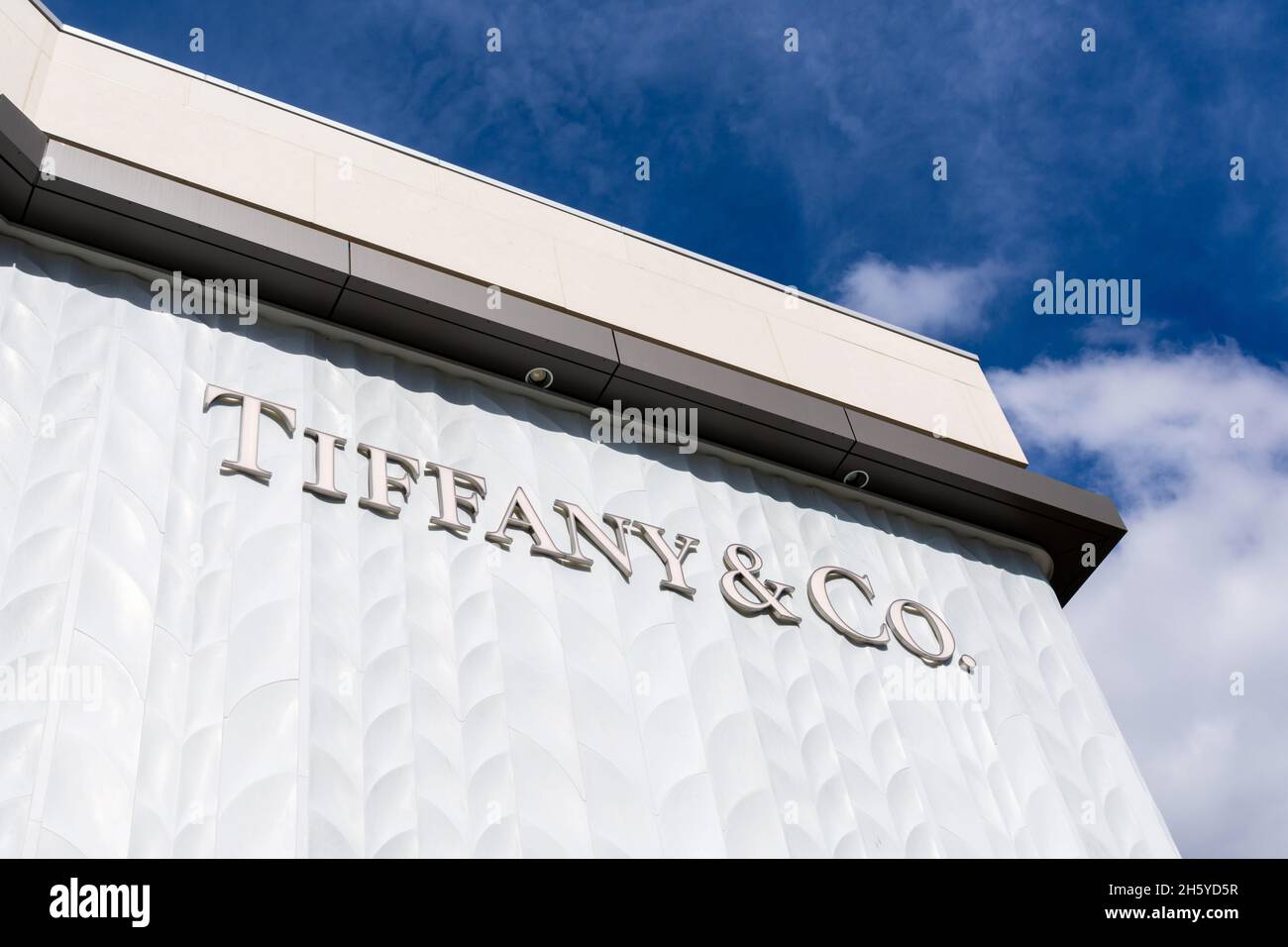 Tiffany sign on the facade of Plaza Shopping Center, Tiffany an