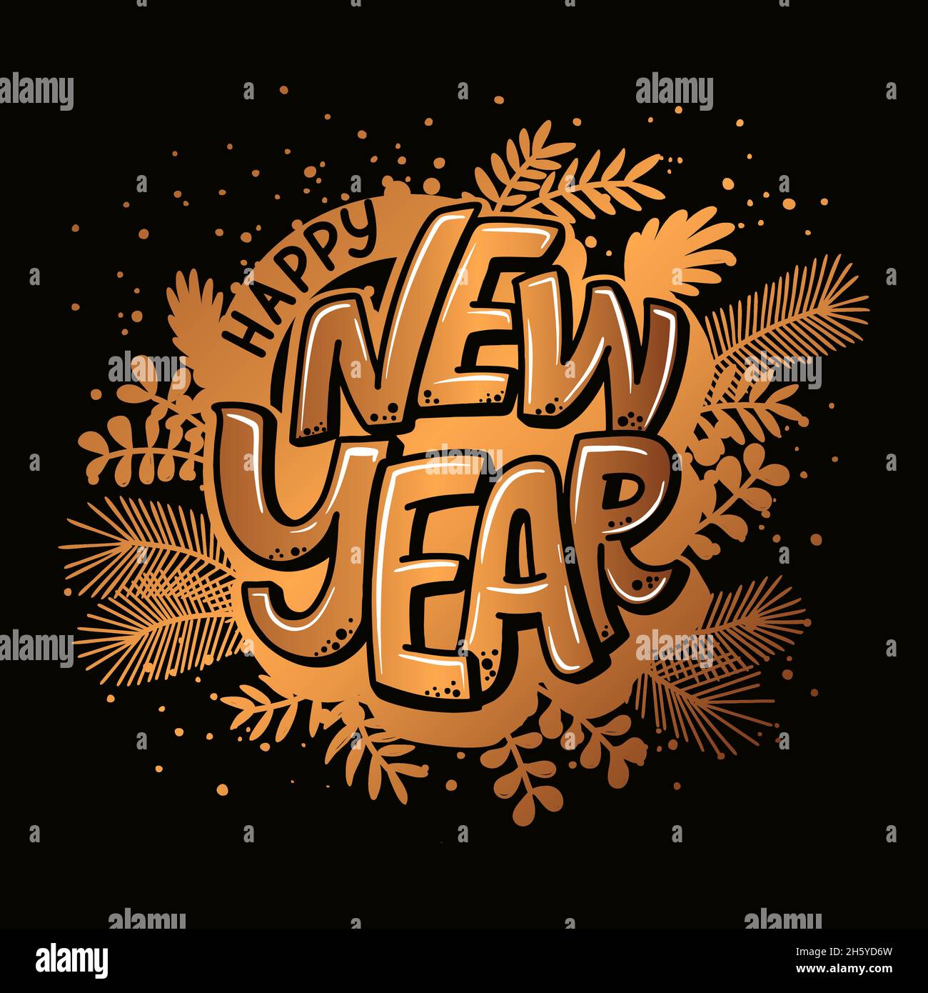 Happy New Year hand lettering calligraphy. Vector holiday illustration ...