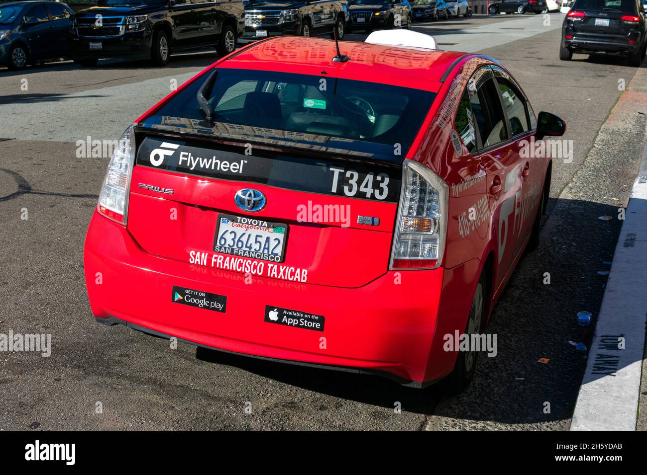 San Francisco Taxicab sign on the bumper of Flywheel taxi vehicle San