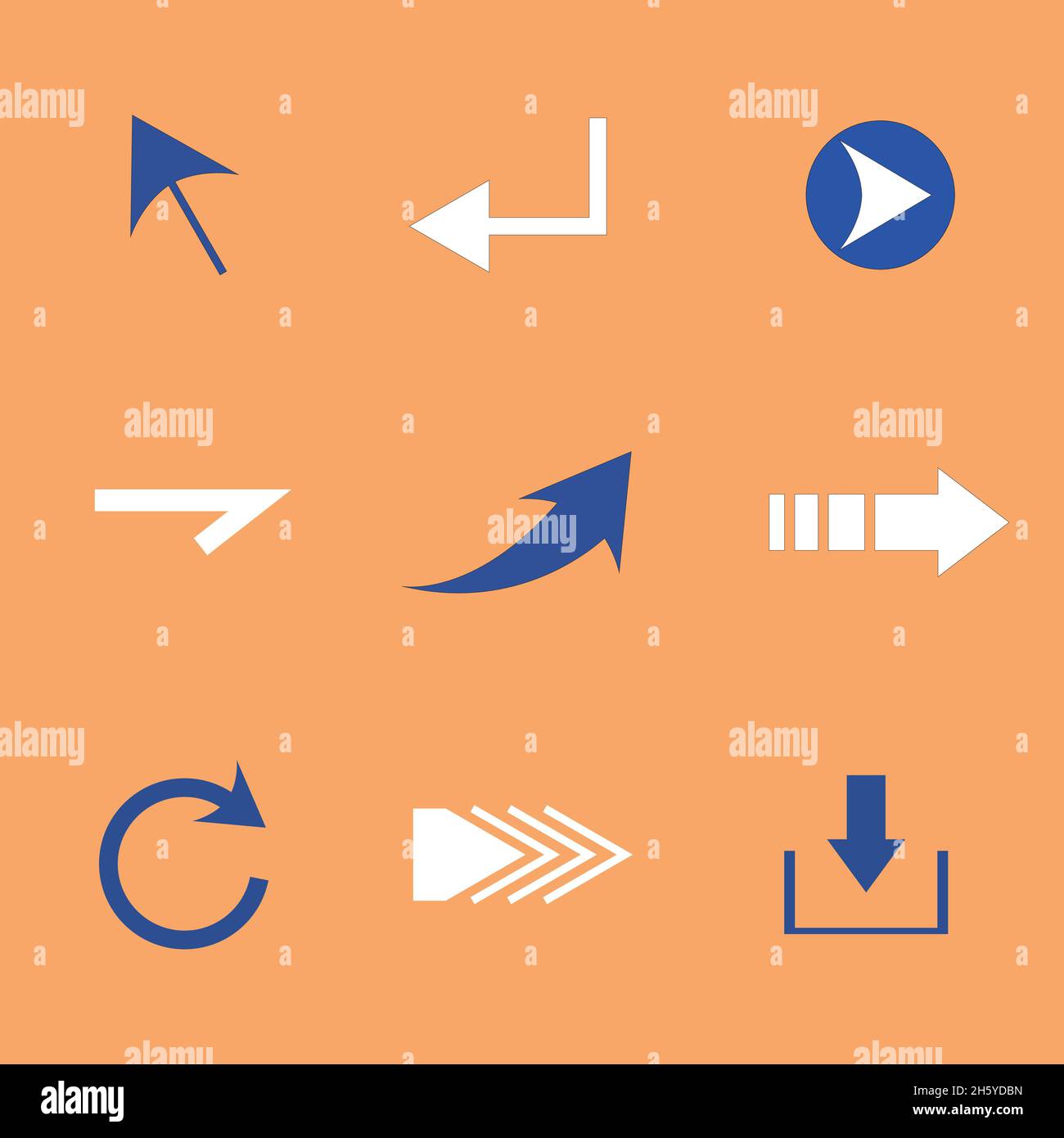 Arrow icons of various shapes. It may indicate a direction or may be used as a guide button on the Internet. Stock Vector