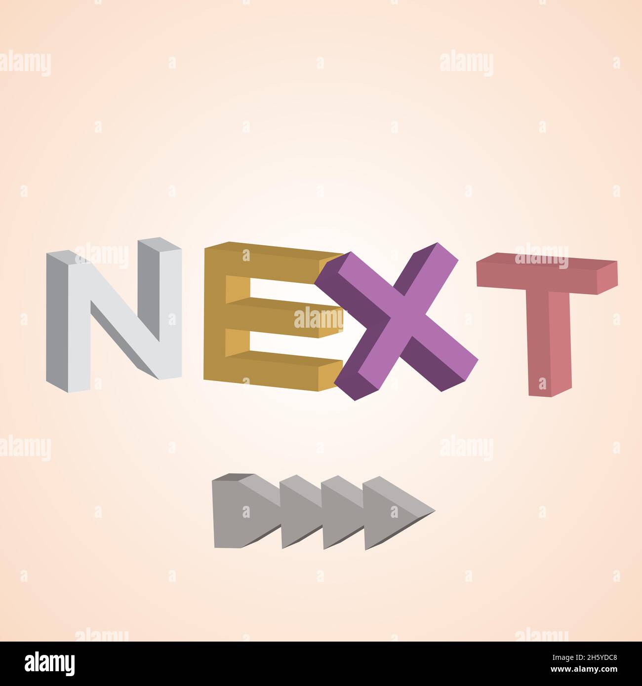 3d letters of 'next' and arrows. It can be used to indicate the next information board or direction or information. Stock Vector