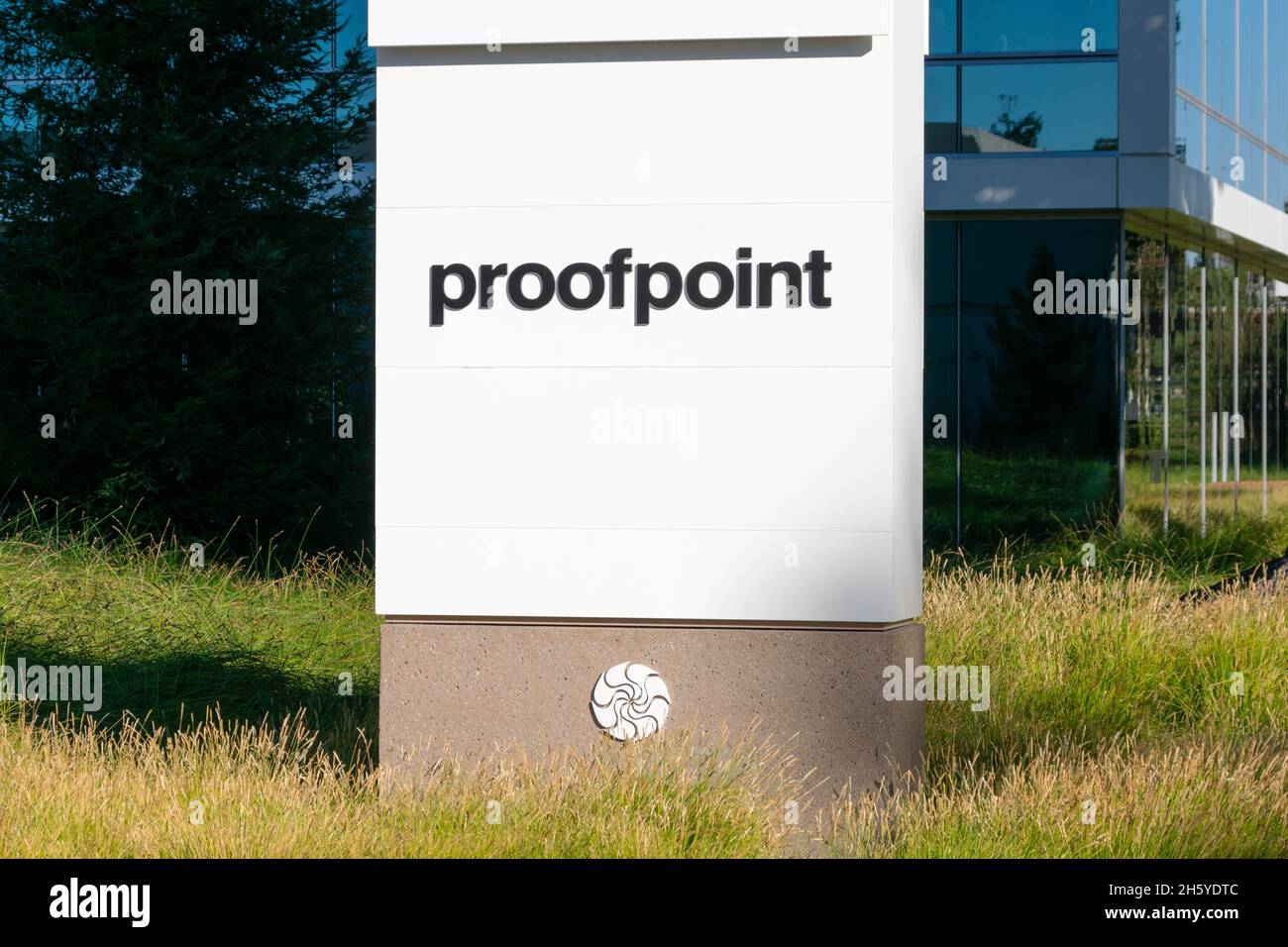 Proofpoint sign near company headquarters in Silicon Valley, hightech hub of Bay Area