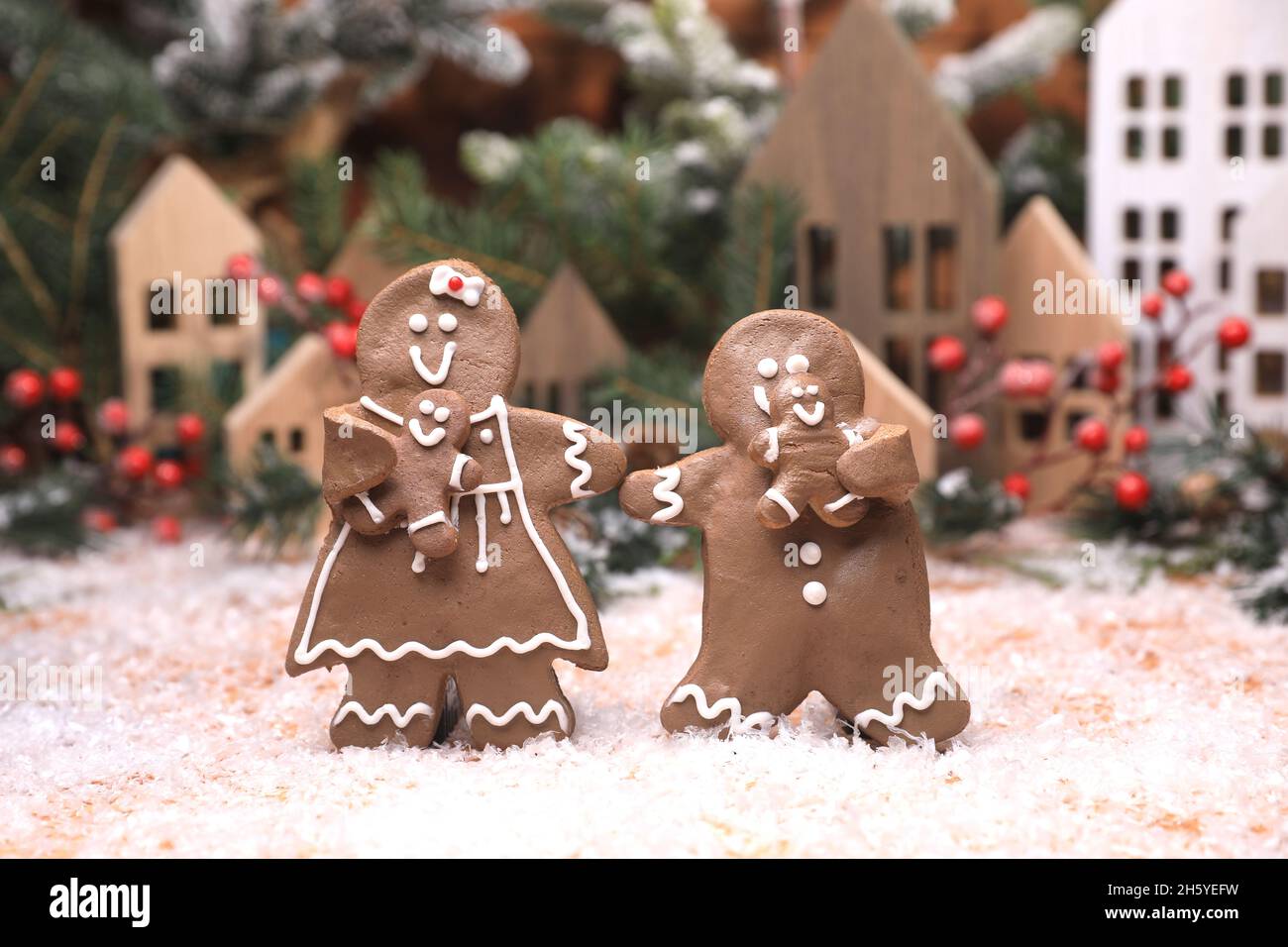 Happy Gingerbread Family Enjoying the Christmas Holiday with their ...