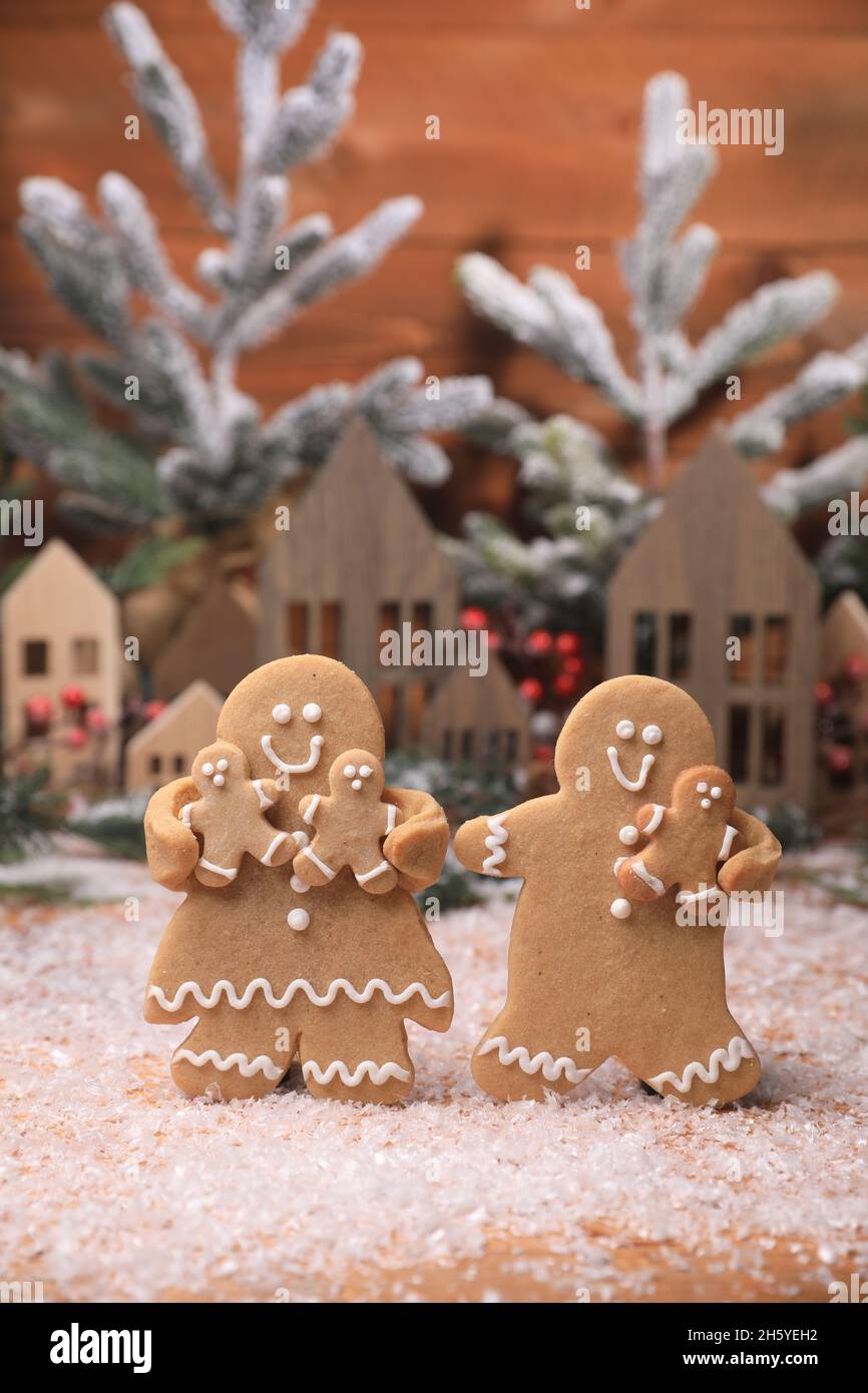 Happy Gingerbread Family Enjoying the Christmas Holiday with their ...