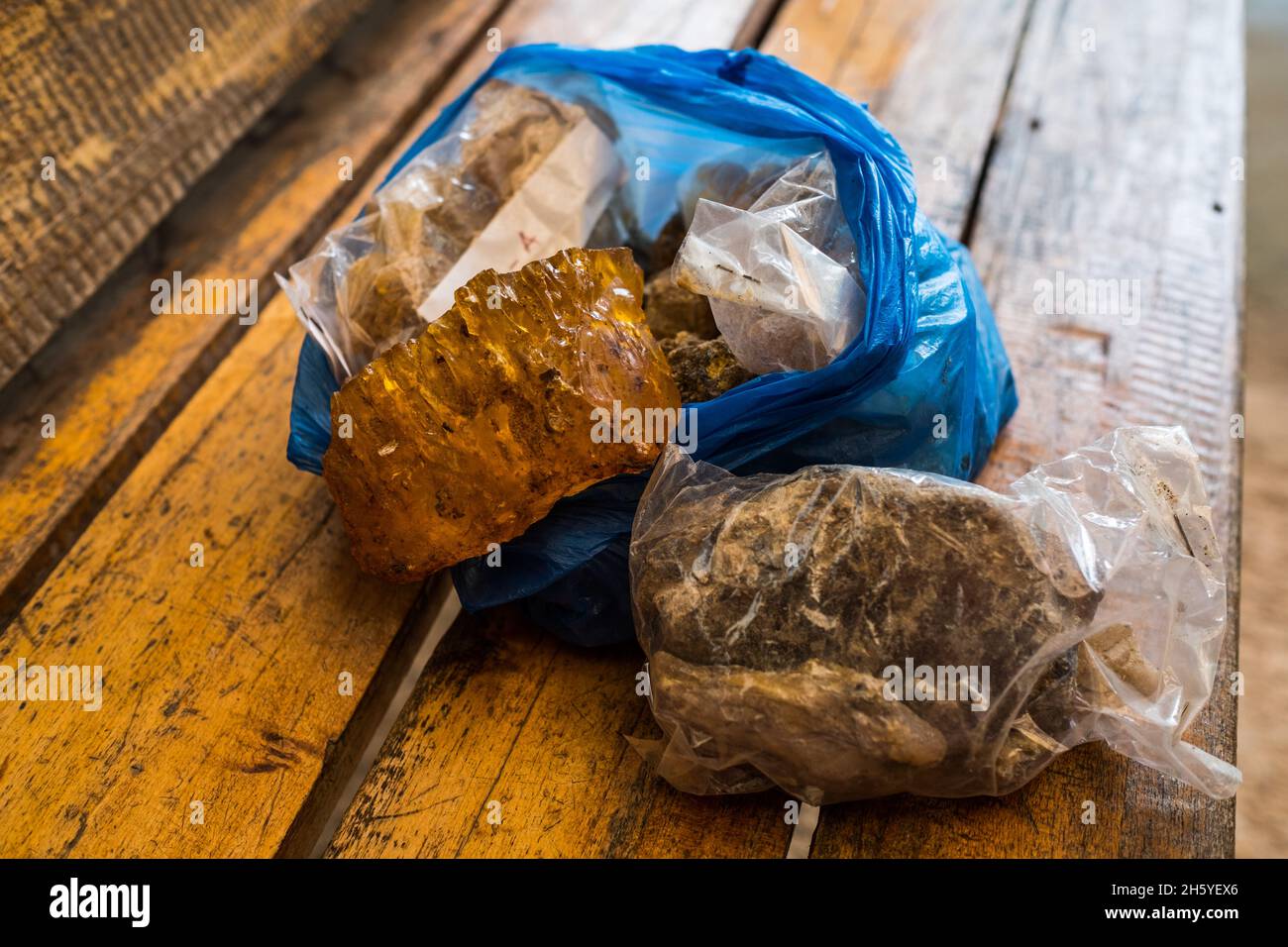 July 2017. Almacega (Agathis philippinensis) resin. Puerto Princesa, Palawan, Philippines. Stock Photo