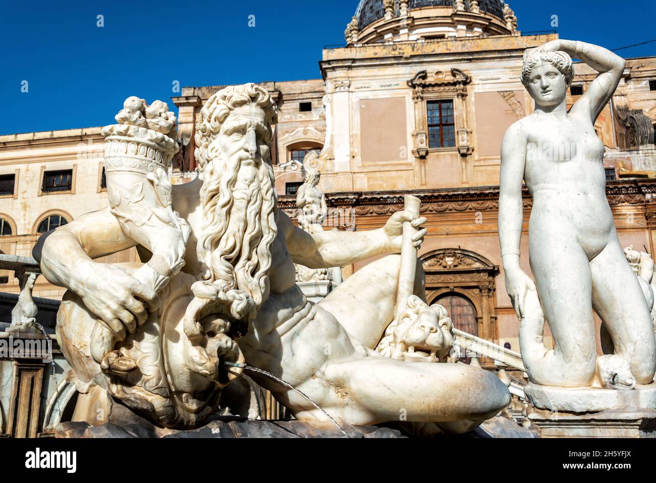 Detailsof the Pretoria Fountain in Palermo, Italy Stock Photo