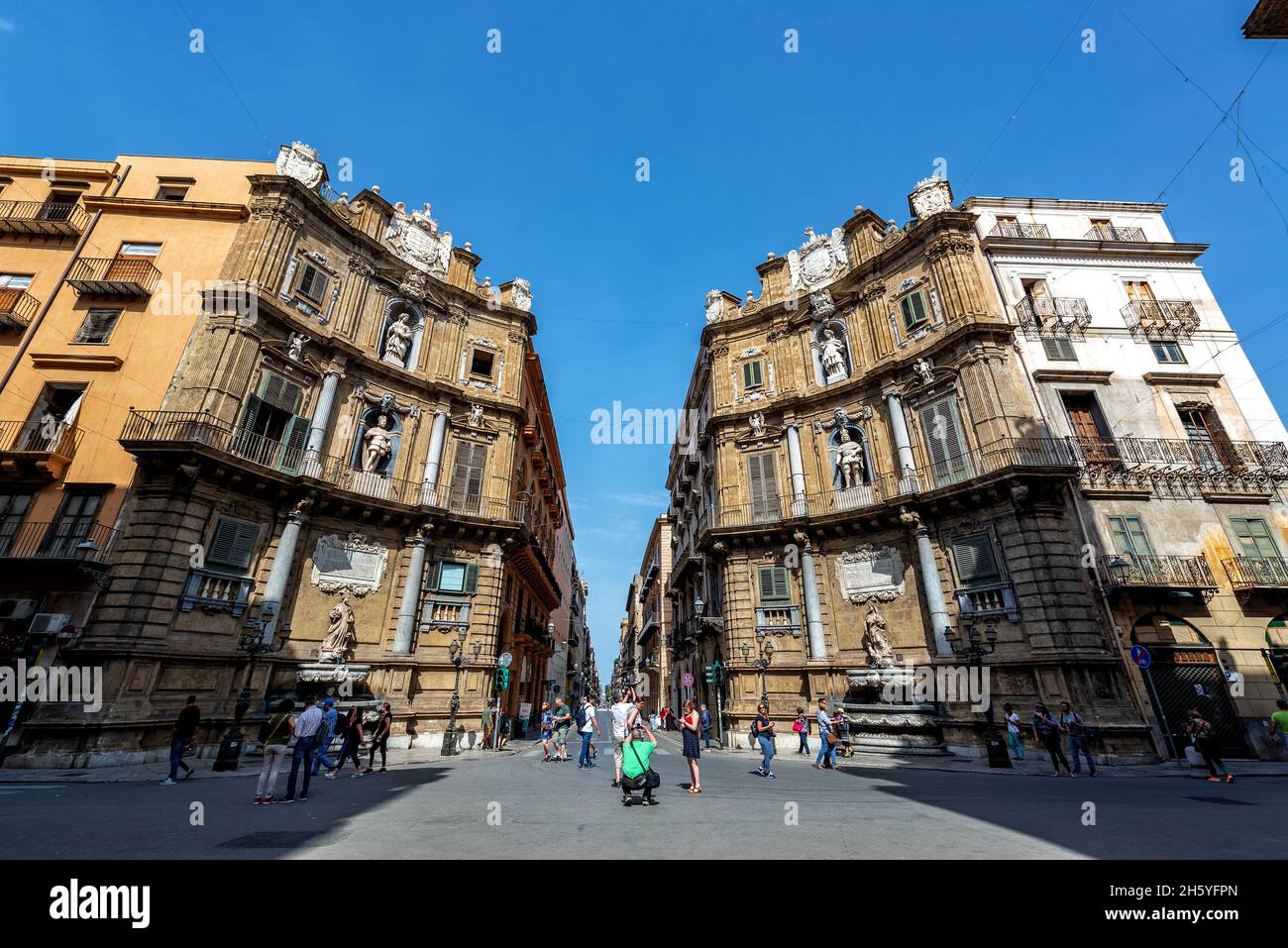 PALERMO; ITALY- APRIL 29; 2018: View of tourists at the Four Corner in Palermo, Italy Stock Photo