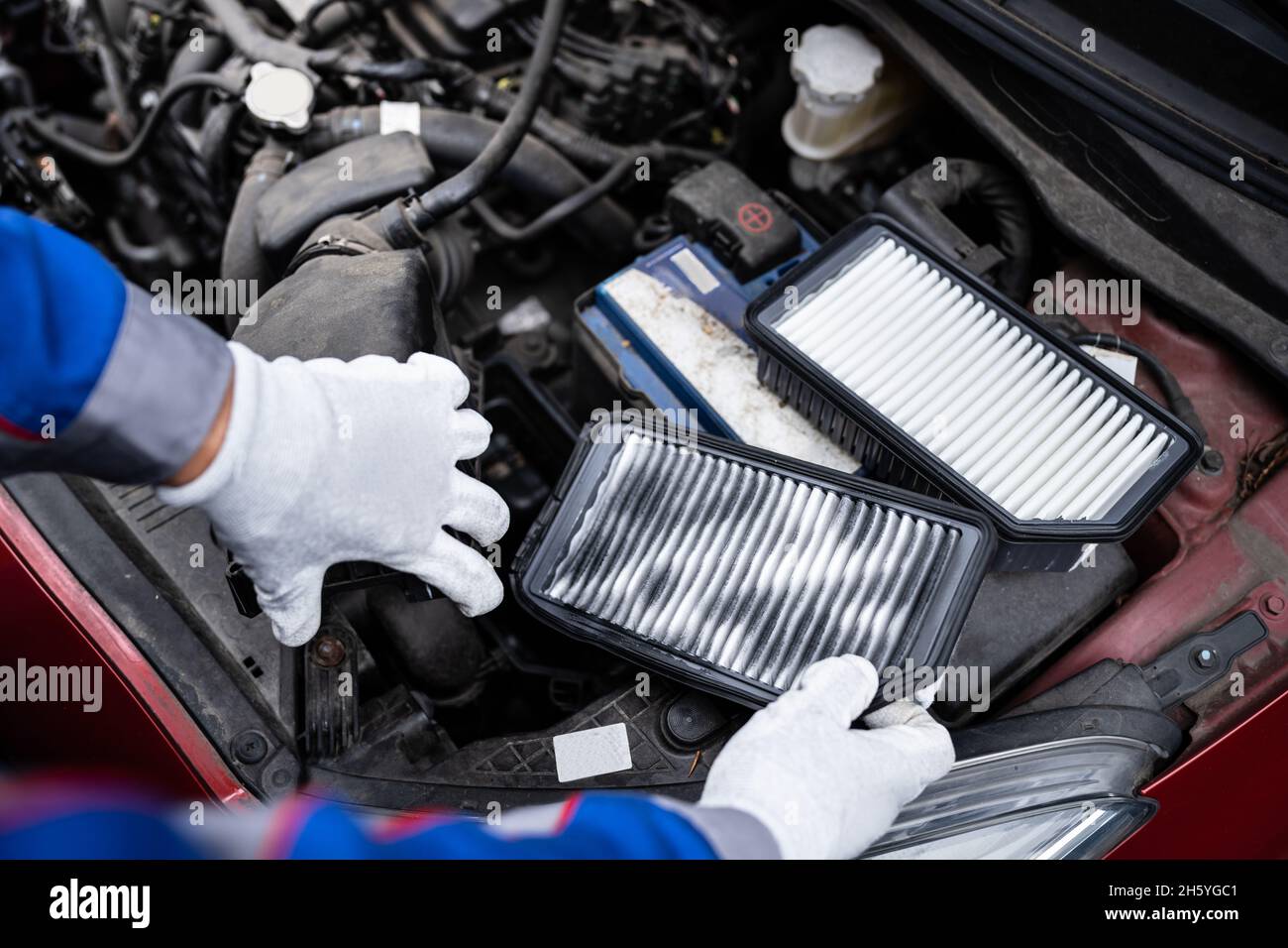 New Clean Car Filter. Vehicle Fresh Air. Automobile Maintenance Stock