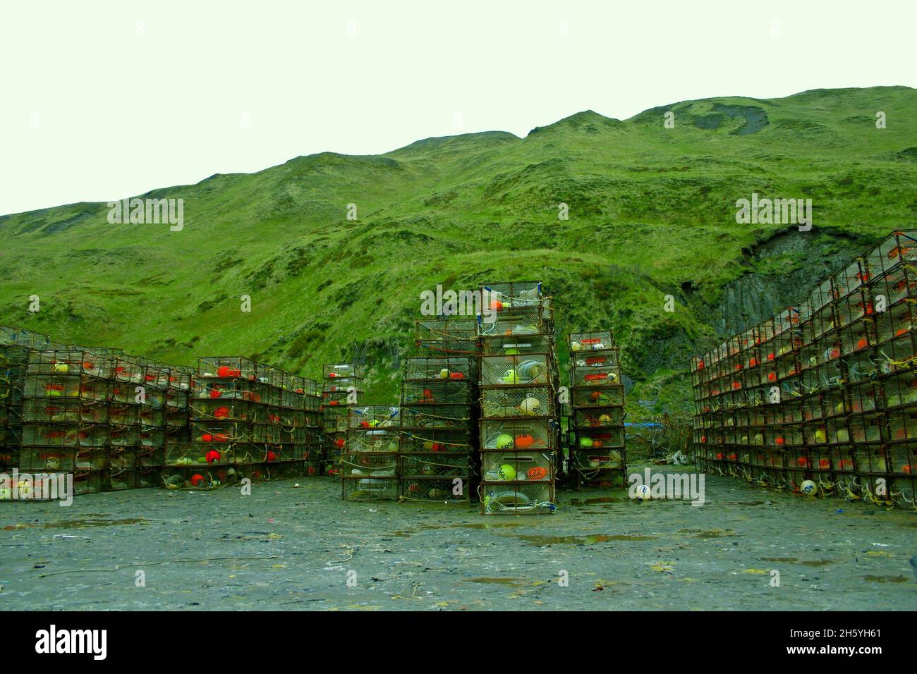 Stack of commercial crab pots, Kodiak Island, Alaska  ca.   2005 Stock Photo