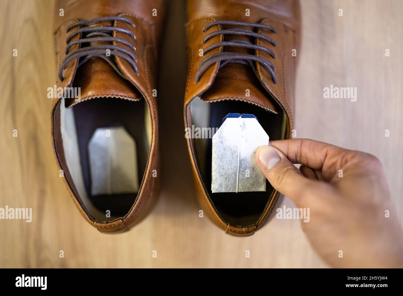 Tea Bag Aroma Life Hack For Smelly Shoes And Foot Odor Stock Photo