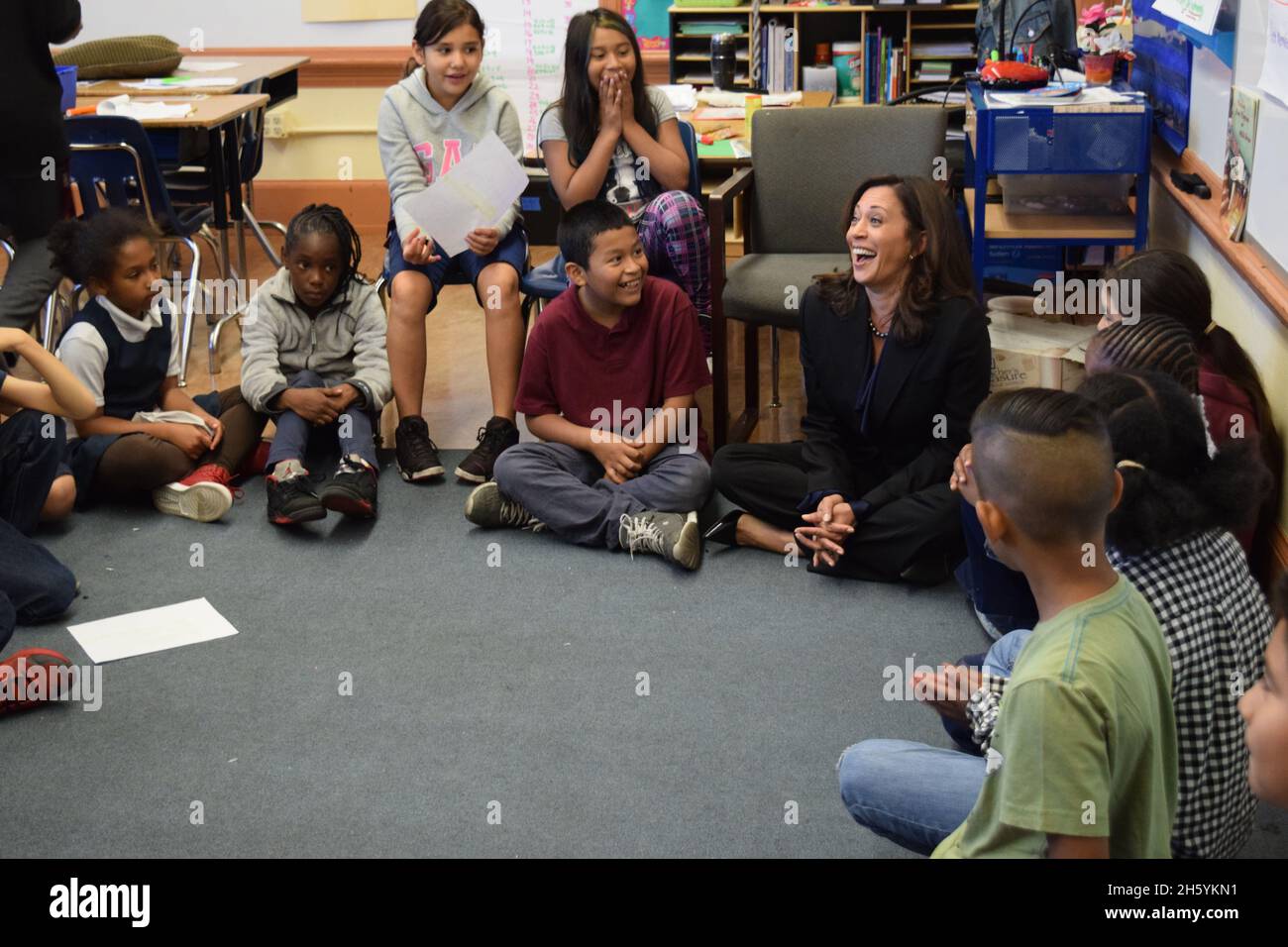 Attorney General Kamala Harris releases 2016 truancy report at John Muir Elementary school in San Francisco ca. 18 October 2016 Stock Photo