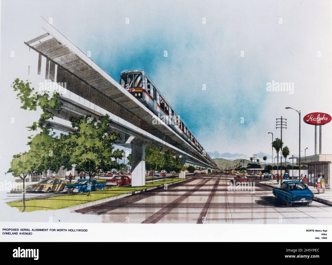 Scrtd Line:1 SCRTD rendering of an elevated railway line over Vineland Avenue in ...