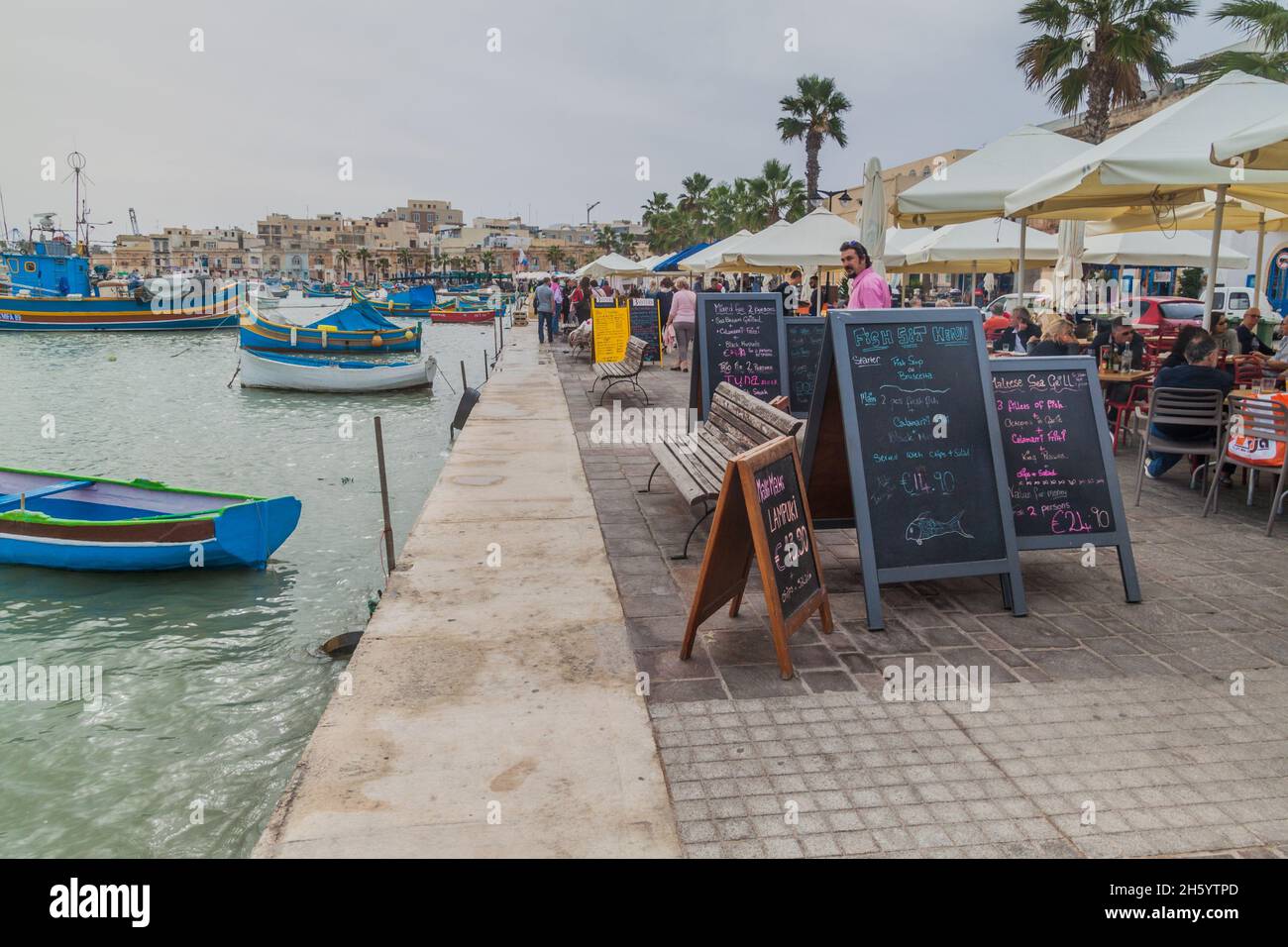 MARSAXLOKK, MALTA NOVEMBER 12, 2017 Waterfront with sea food