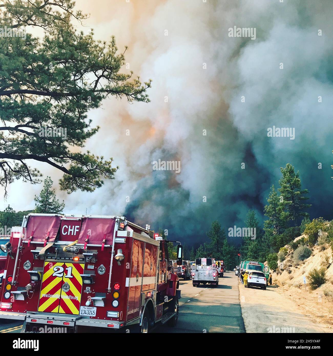 Firefighters responding to a wildfire in California Stock Photo