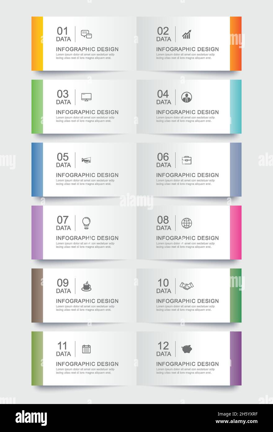 12 data infographics tab paper index template. Vector illustration abstract background. Stock Vector